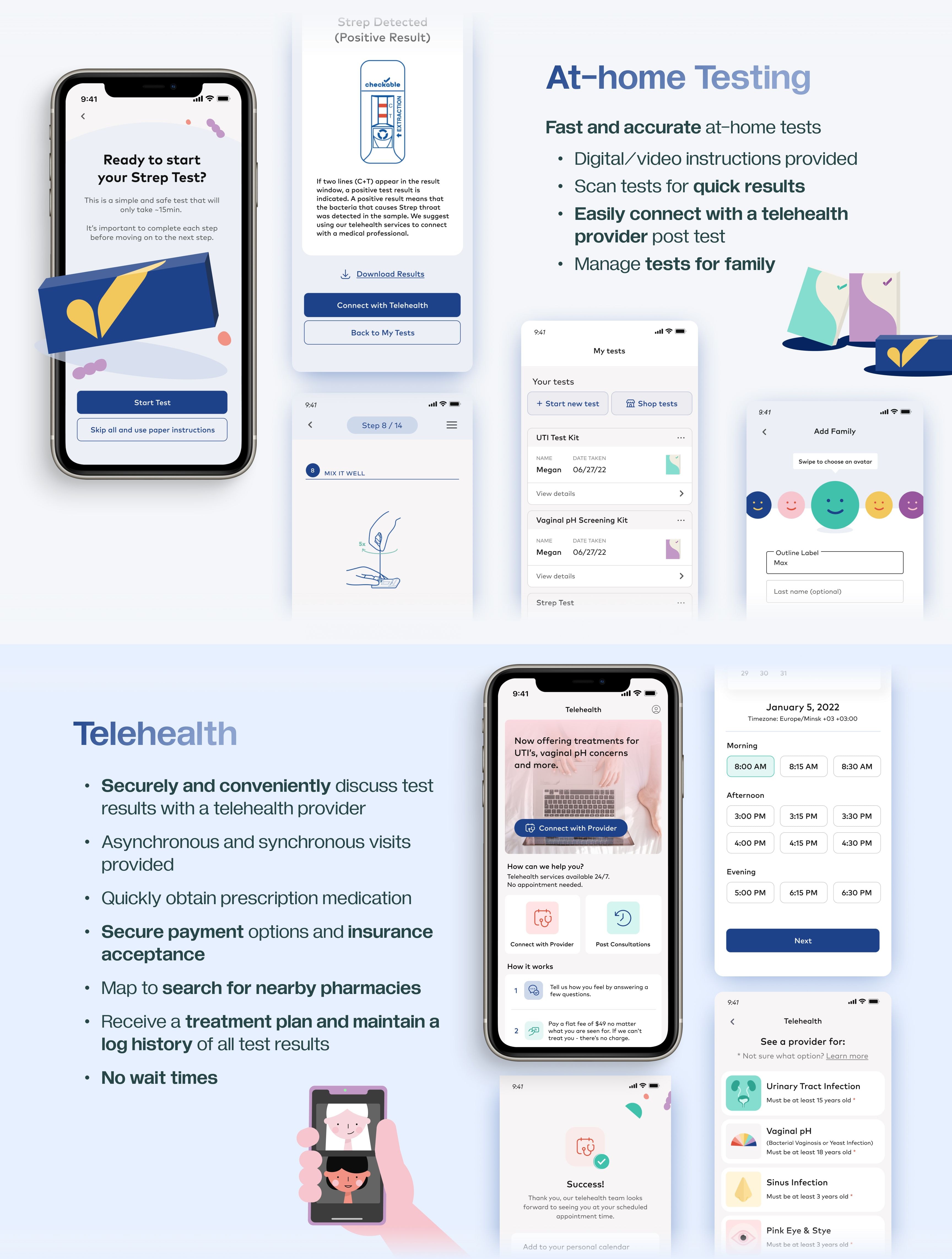 At-home testing — fast and accurate at-home tests with digital and video instructions, scan tests for quick results, and easily connect with a provider. Telehealth — securely and conveniently discuss test results with a telehealth provider through asynchronous and synchronous visits.