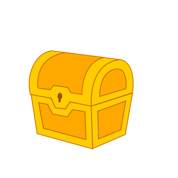 Animation of a golden treasure chest bouncing open